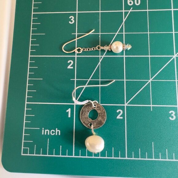 Two 2 Artisan Sterling Silver & Pearl Dangle drop Earrings - Picture 4 of 4